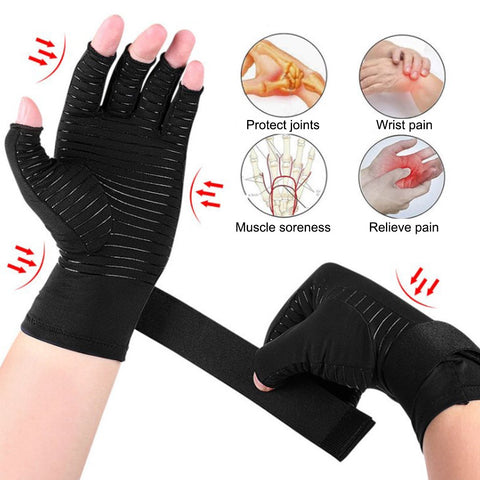1 pair Arthritis Gloves Compression Gloves with Strap Fingerless Glove Hand Wrist Support-OS01043-Veeddydropshipping