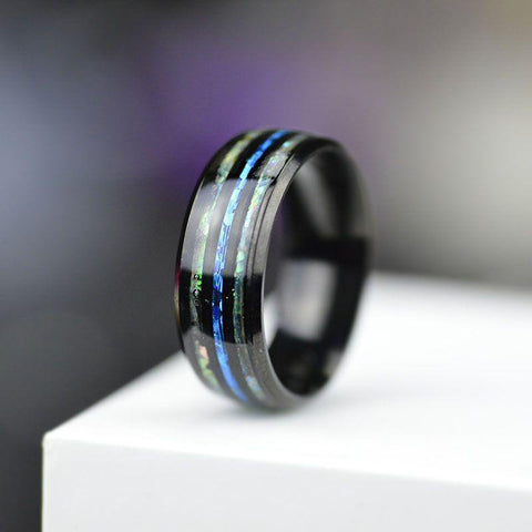 Stainless Steel Rings Shell Blue Opal Rings Men Wedding Jewelry -JW00272-Veeddydropshipping