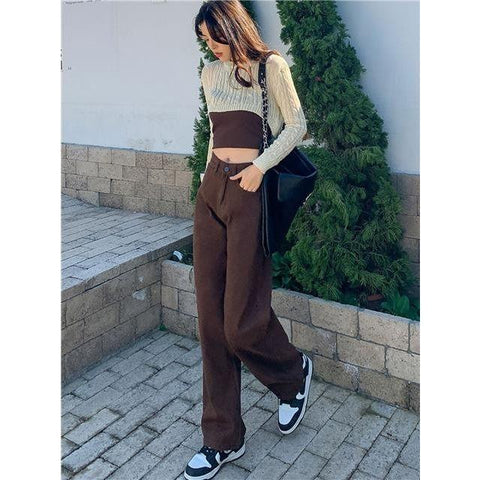 Women High Waist Loose Wide Leg Pants-WF00362-Veeddydropshipping