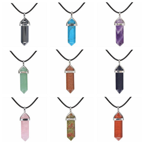 Hexagonal Pointed Stone Pendant Necklace Pendants-JW01206-Veeddydropshipping