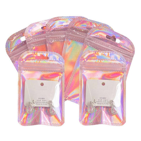 50pcs Iridescent Bag Transparent Laser Thicken Plastic Bags -JW01661-Veeddydropshipping