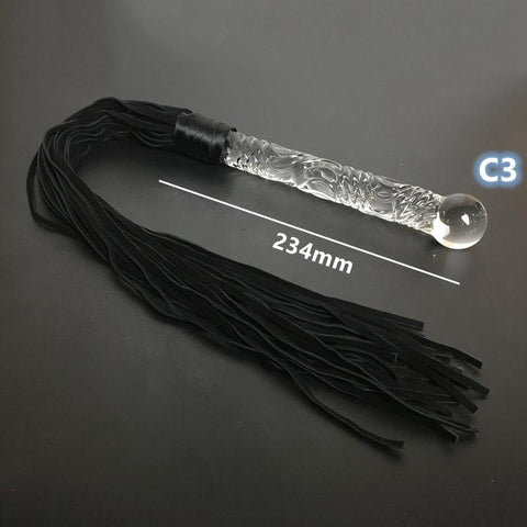 Crystal Dildo Real Leather Flogger Glass Penis Whip Sex Whip G-spot Anal -BH01317-Veeddydropshipping