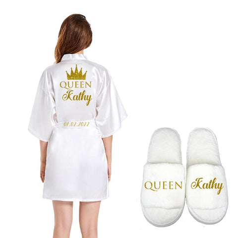 Silk Soft Home Bathrobe Nightgown For Men Kimono Customized Name Date-MF01588-Veeddydropshipping