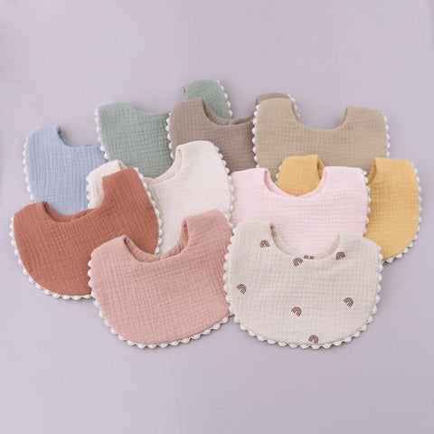 Cotton Gause Baby Bibs Solid Color Absorbent Baby Tassel Bib Newborn-TB00708-Veeddydropshipping