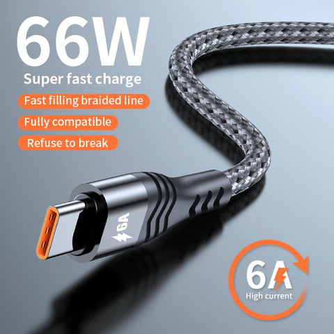 Type C 6A 66W Super Fast Charging Cable For Huawei Mate 40 Pro USB C Nylon Braided Data-PA00447-Veeddydropshipping