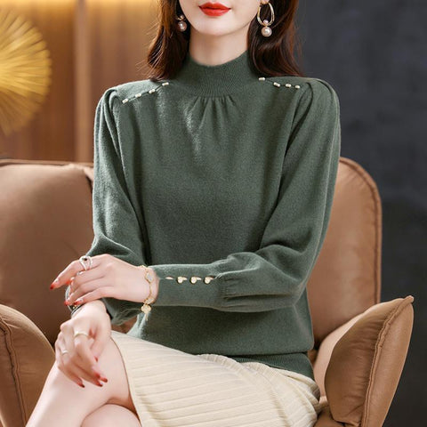 Half High Collar Elegant Fashion Solid Bottomed Sweater-Veeddydropshipping