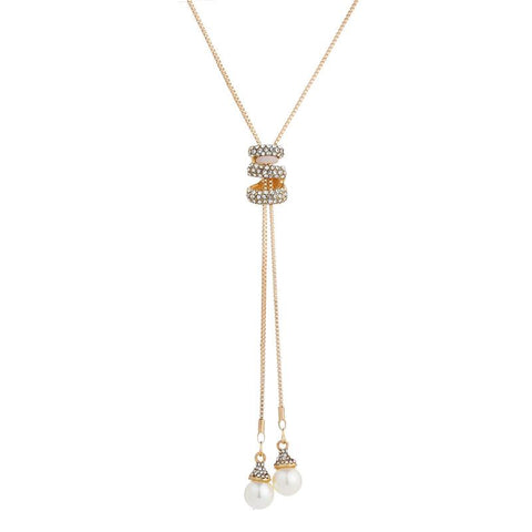 Fashion Metal Crystal Pearl Long Chain Sweater Necklace Jewelry-JW01292-Veeddydropshipping