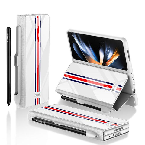 Classic Stripe Glass Phone Case For Samsung Galaxy Z Fold 4 Fold3 5G with Pen Slot FOLD3 Fold4-PA00611-Veeddydropshipping