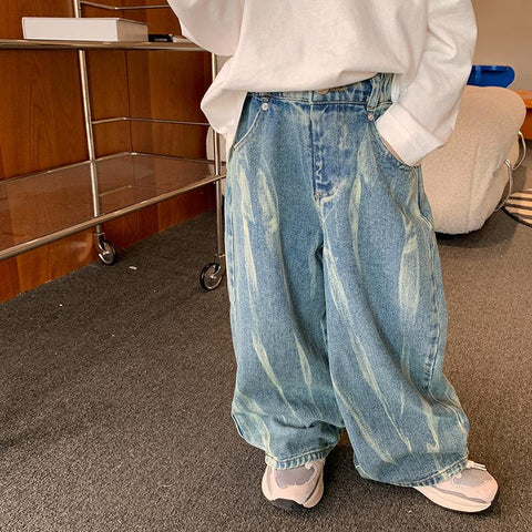 Boys tie-dyed wide lge denim pants 2-8 Years Kids fashion loose casual jeans-TB01262-Veeddydropshipping
