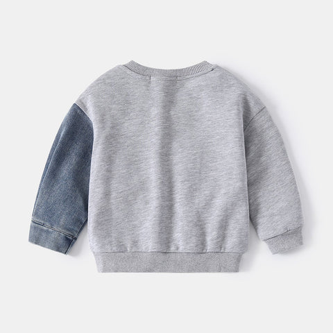 Boys Denim Sweatshirt Kids Stitching Sleeved Loose Sweater-Veeddydropshipping