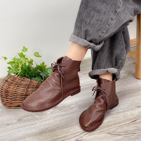 Shoes For Women Short Boots Lace Up Flat Sole Soft-BS01051-Veeddydropshipping