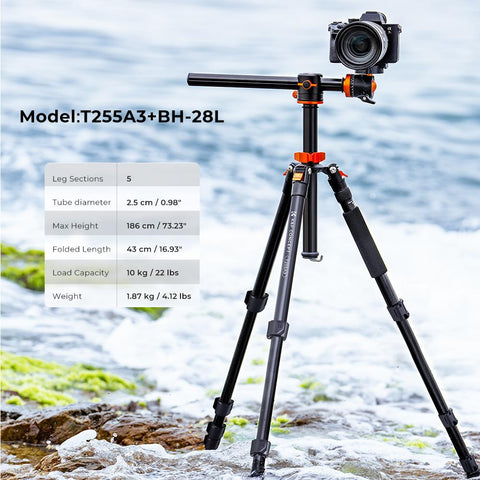Concept 73 Inch/186cm Aluminium Camera Tripod with Transverse Center Column -CE00289-Veeddydropshipping