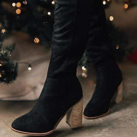 autumn and winter thick heel high heel suede boots-BS00932-Veeddydropshipping