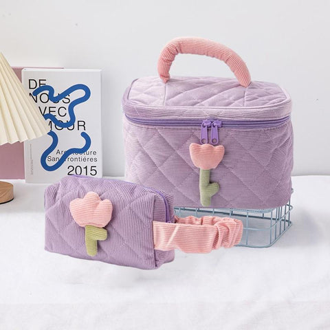 Bag Set Zipper Large Soft Corduroy Cosmetic Bag Female Travel-BS00546-Veeddydropshipping
