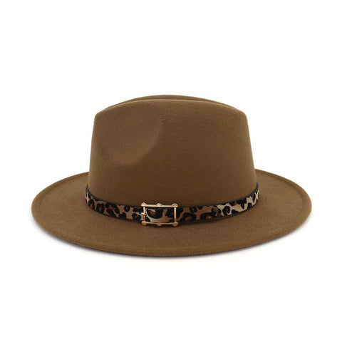 Women Leopard Belt Imitation Woolen Felt Hat-MF00996-Veeddydropshipping