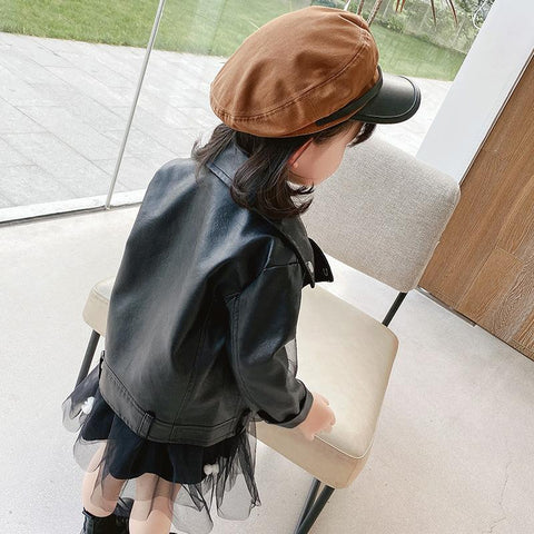Baby Girls Faux Leather Jacket Zipper Fly Coat-Veeddydropshipping