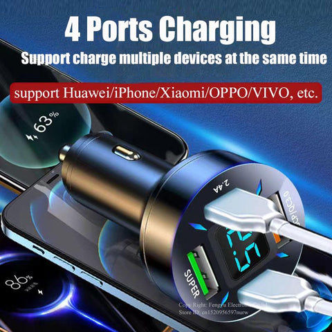 150W Portable Car Charger Fast Charging Adapter 4 Port for iPhone-PA01174-Veeddydropshipping
