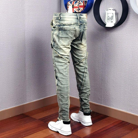 Denim Jean Men&#39;s Patch Slim Feet Fashion Retro-MF00552-Veeddydropshipping