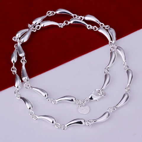 925 Sterling silver water drop chain necklaces earrings bracelets jewelry sets -JW00198-Veeddydropshipping