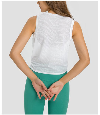 Womens Clothing Yoga Tank Top Gym Sports Top Jacquard Fabric Crop Outdoor Jogging -OS00903-Veeddydropshipping