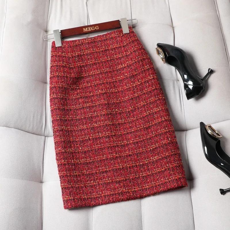 Vintage High Waisted Plaid Woolen Skirts Womens-WF00484-Veeddydropshipping