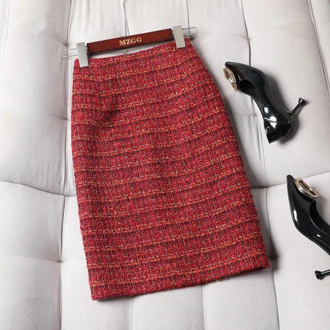 Vintage High Waisted Plaid Woolen Skirts Womens-WF00484-Veeddydropshipping