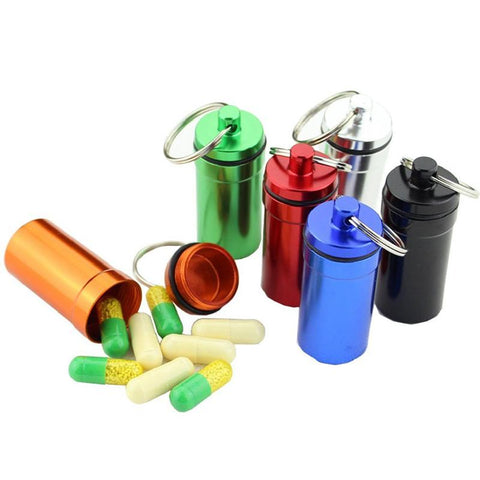Stainless Steel Medicine Bottle Keychain Case Container-HA00792-Veeddydropshipping