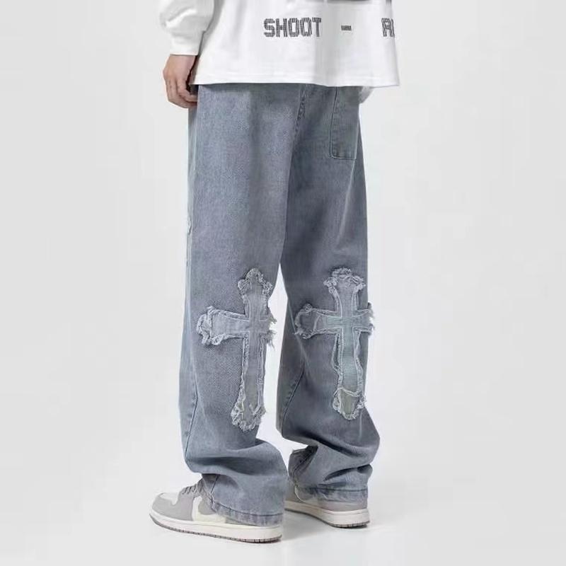 Jeans Trousers Cross Hip Hop Mens Loose-MF00599-Veeddydropshipping