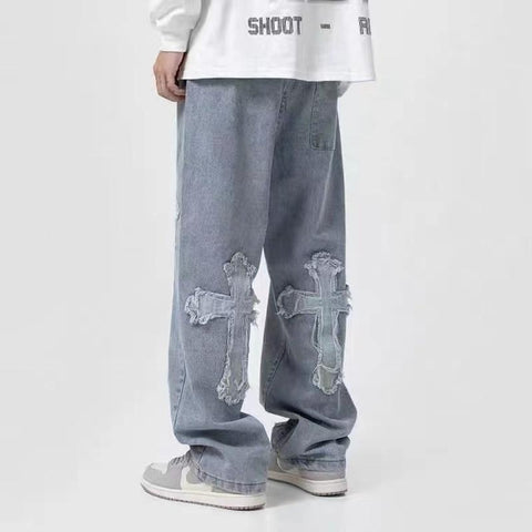 Jeans Trousers Cross Hip Hop Mens Loose-MF00599-Veeddydropshipping
