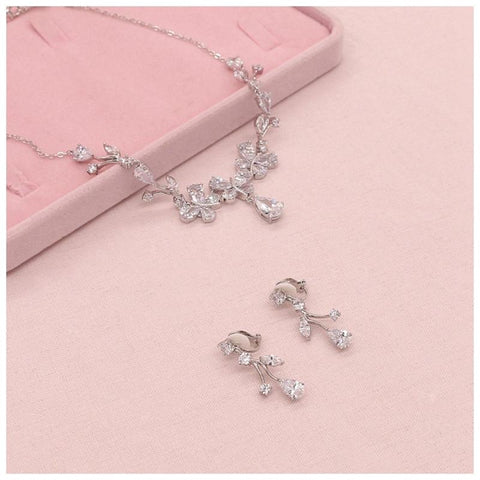 S925 Sterling Cubic Zirconia Necklaces Pendants Drop Earrings -JW00246-Veeddydropshipping