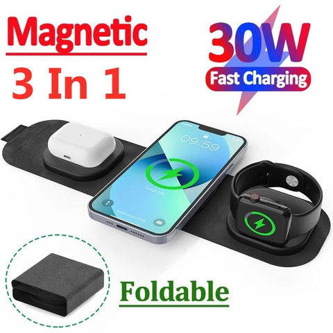 30W 3 In 1 Magnetic Wireless Charger Pad For iPhone 14 13 12 11 Apple Watch 8 7 6 Airpods-PA01039-Veeddydropshipping
