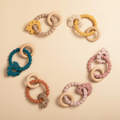 3 in 1 Baby Leaves Pendant Bracelet Teething Wood Ring Food Grade-TB00809-Veeddydropshipping