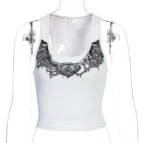 Women Sexy Gothic Punk Style Print White Tank Tops Slim-Veeddydropshipping