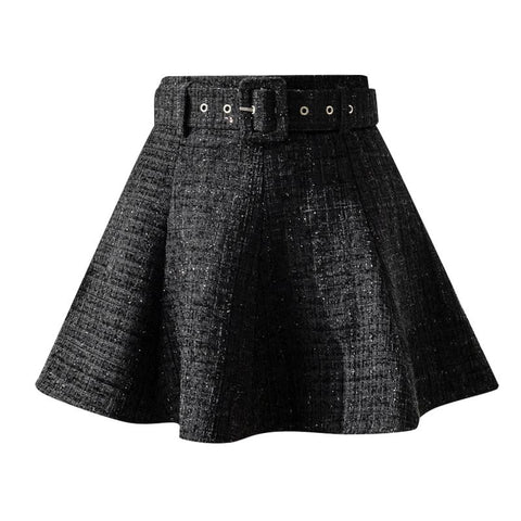 Tweed Pleated High Waist Mini Skirts-WF00615-Veeddydropshipping
