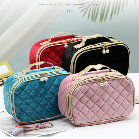 Bag Pearl Zipper Pure Color Checkered Travel-BS00567-Veeddydropshipping