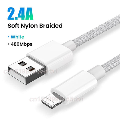 2.4A USB Fast Charging Cable For iPhone 14 13 12 11 Pro Max XS 6s 7 8 Nylon Braided Mobile Phone-PA01020-Veeddydropshipping