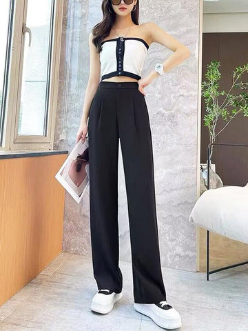 Women Wide Leg Casual High Waist Straight Pants-WF00356-Veeddydropshipping