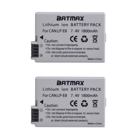 2Pcs 1800mah LP-E8 LP E8 LPE8 Camera Battery for Canon EOS 550D 600D 650D 700D -CE00299-Veeddydropshipping