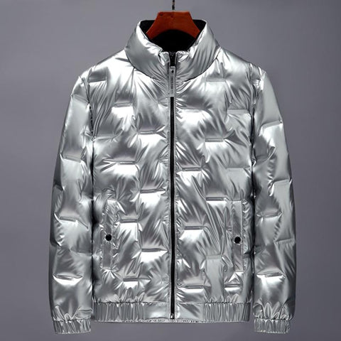Fashion Black Silver Gold Glossy Thick Winter Hooded-MF01189-Veeddydropshipping