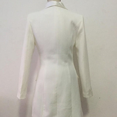 Luxury Satin Patchwork Double Breasted Blazer Dress-WF00189-Veeddydropshipping