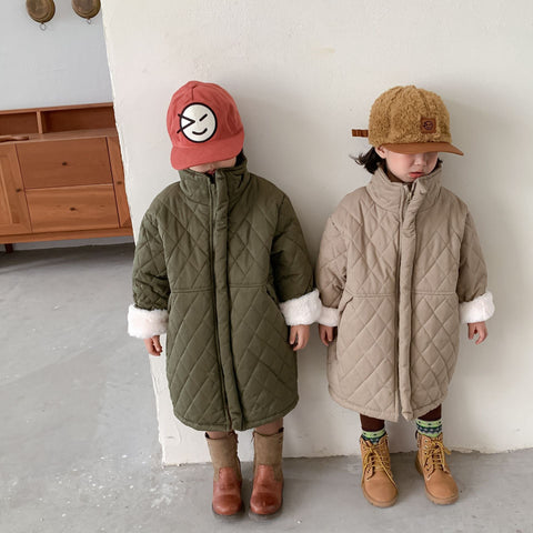 Korean style winter solid color loose long style quilted coats for Boys and girls-TB01193-Veeddydropshipping