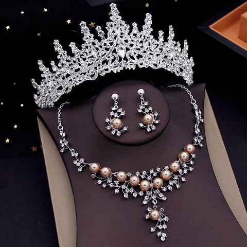 lBridal Jewelry Set  Tiaras Earrings Choker Pearls Necklace  -JW00293-Veeddydropshipping