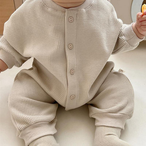 Newborn Baby Boy Waffle Jumpsuit Spring Autumn Girl Solid-TB00306-Veeddydropshipping