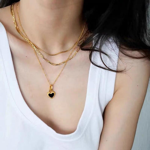 Luxury Stainless Steel Two-side Heart Pendant Necklace Fashion Jewelry -JW01221-Veeddydropshipping