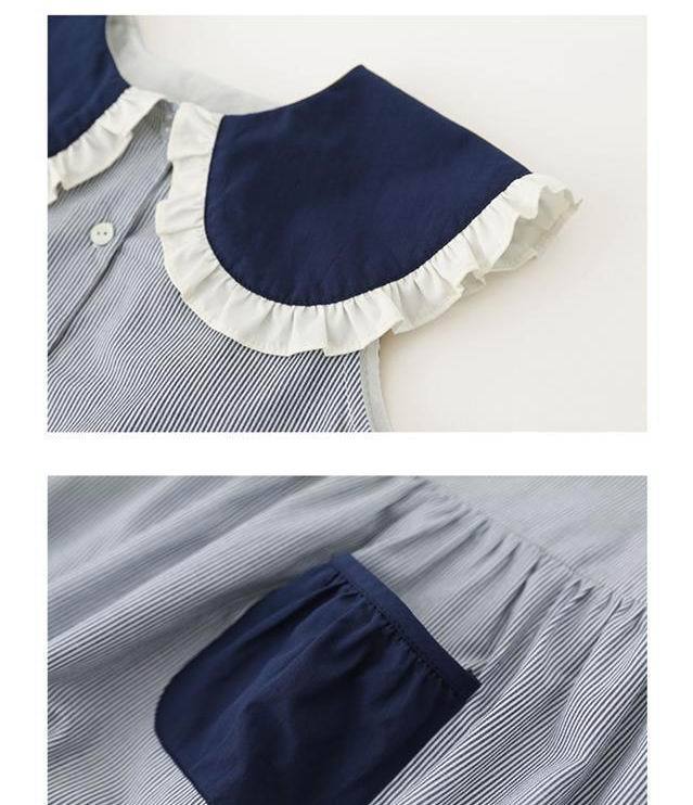 Summer Girls Sweet Dresses Kids Lace Collar Striped Dress-Veeddydropshipping