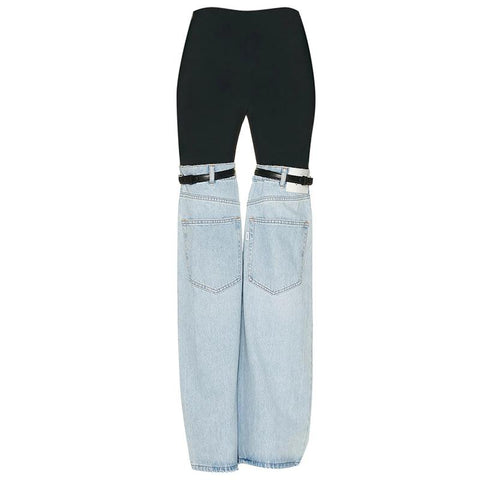 Women High Waist Wide Leg Jeans Elastic Waist-WF00375-Veeddydropshipping