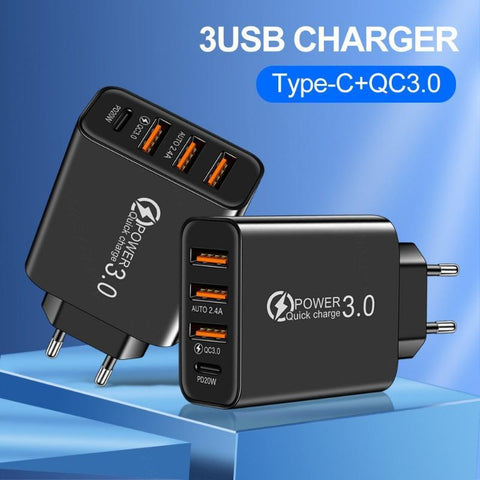 USB TYPE-C multi-port charger PD American European-style cell phone fast charger-PA00379-Veeddydropshipping