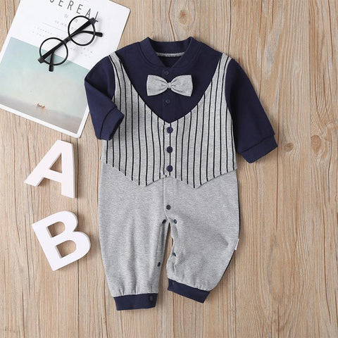 Newborn Baby Boy Girl Romper 2021 Fall Long Sleeves Bowtie-Veeddydropshipping-3