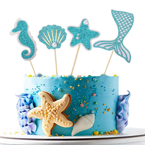 Glitter Mermaid Tail SeahorseStarfish Cake Topper-HA00635-Veeddydropshipping