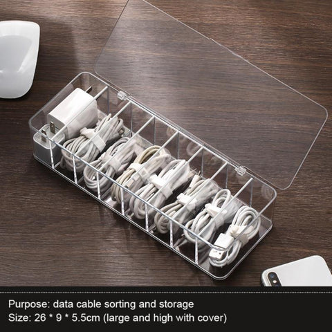 Cable Storage Box Transparent Plastic Data Line Storage Container Desk Stationery Makeup Organizer Key-PA00848-Veeddydropshipping